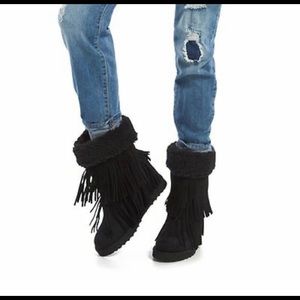 Madden Girl Black Sleet Fringe Boots